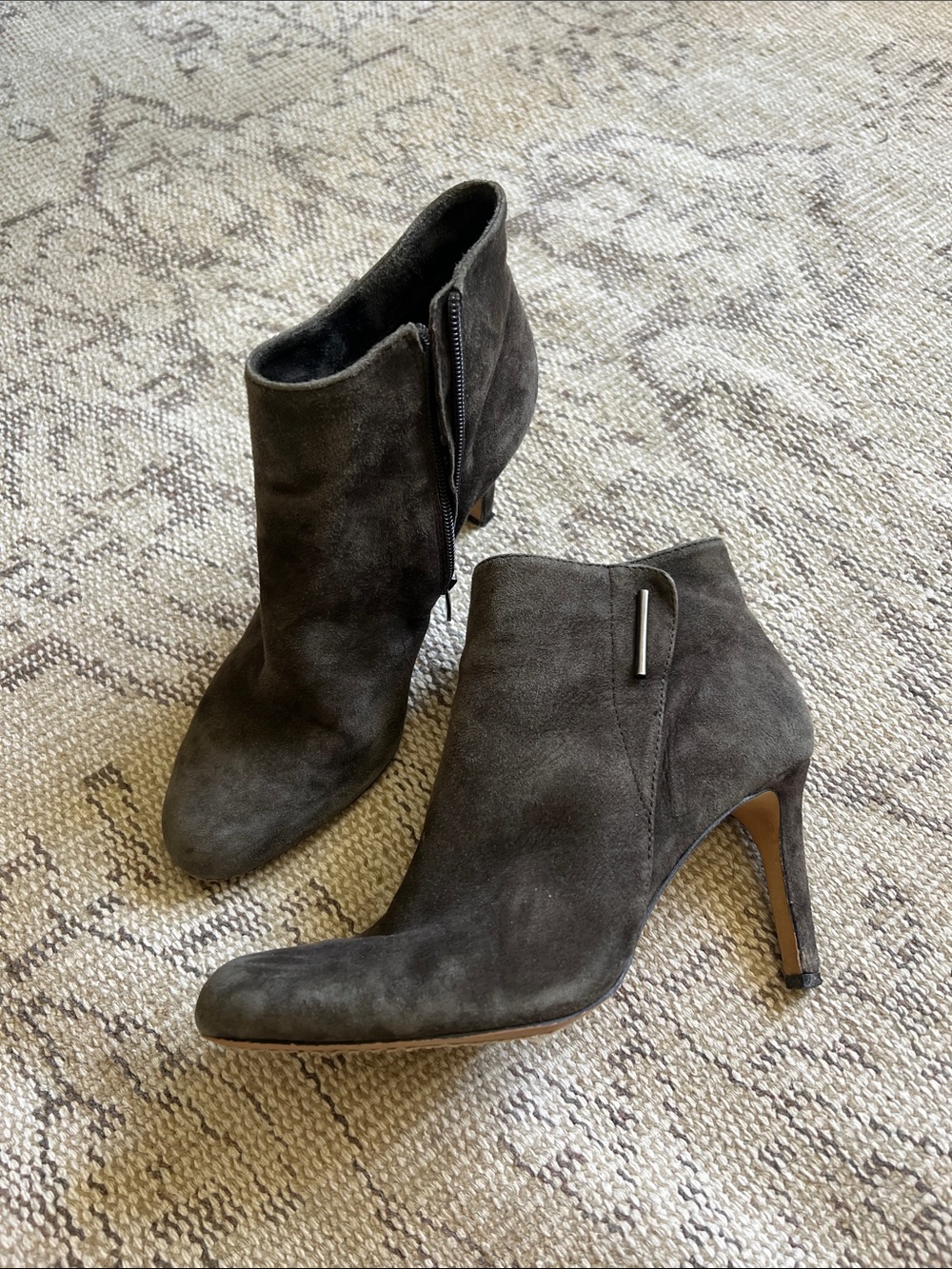 Vince Camuto Charcoal Suede Ankle Booties with Side Zip